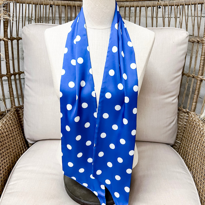 Tie it Together Polka Dot Latigo Twilly Scarf in Blue