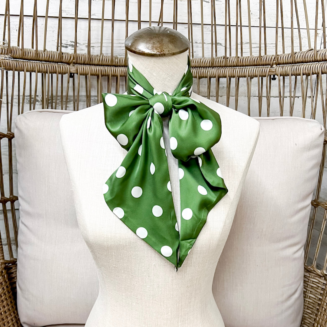 Tie it Together Polka Dot Latigo Twilly Scarf in Green