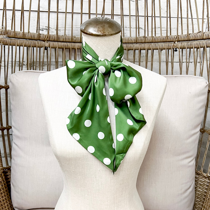 Tie it Together Polka Dot Latigo Twilly Scarf in Green