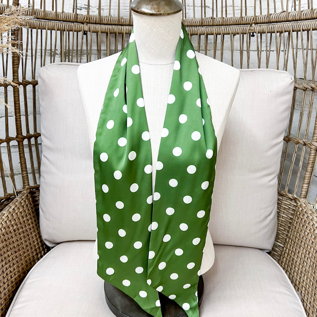 Tie it Together Polka Dot Latigo Twilly Scarf in Green