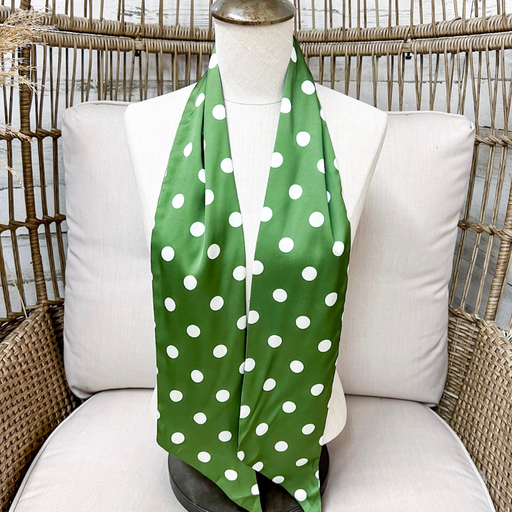 Tie it Together Polka Dot Latigo Twilly Scarf in Green