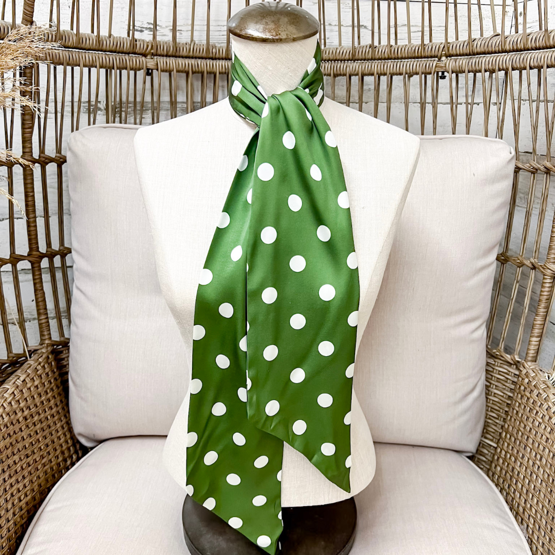 Tie it Together Polka Dot Latigo Twilly Scarf in Green