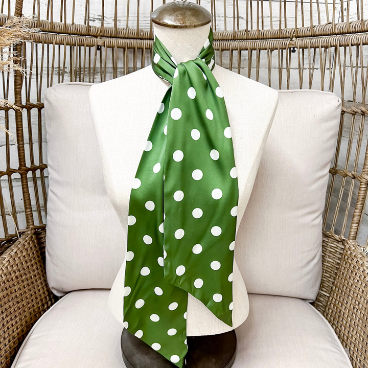 Tie it Together Polka Dot Latigo Twilly Scarf in Green