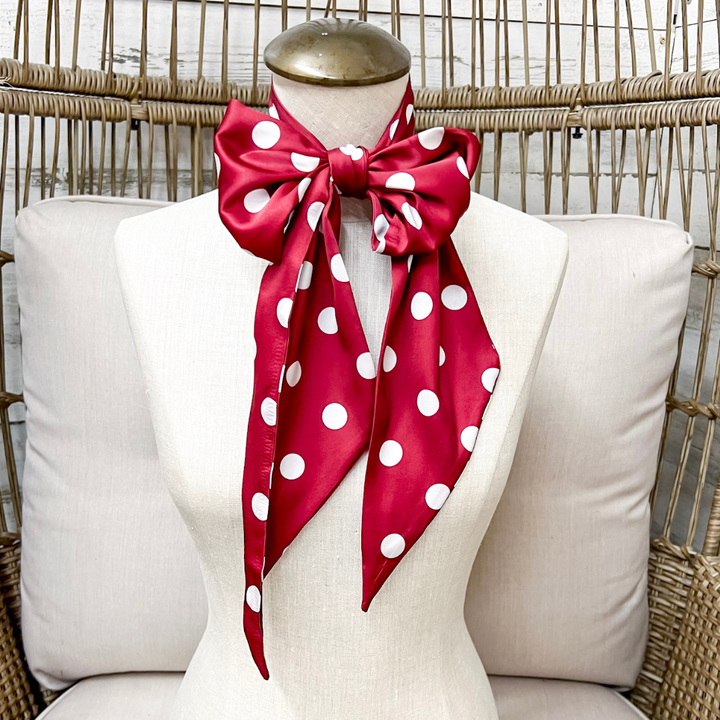 Tie it Together Polka Dot Latigo Twilly Scarf in Maroon