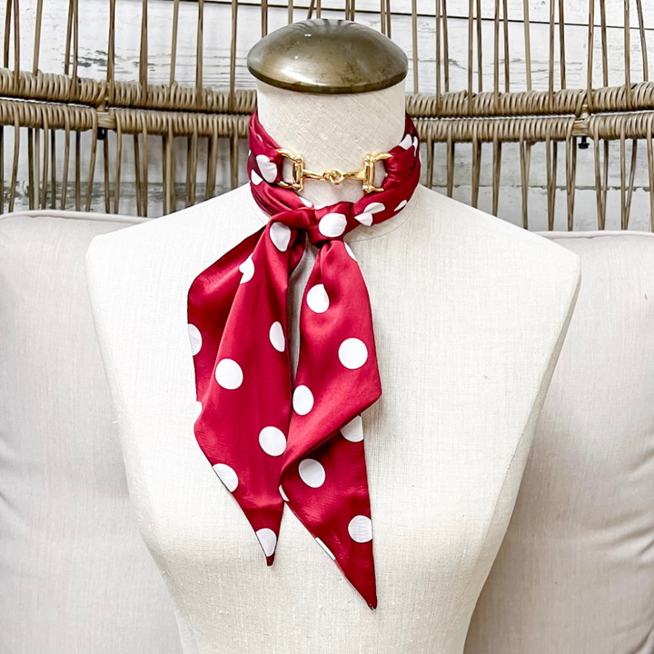 Tie it Together Polka Dot Latigo Twilly Scarf in Maroon