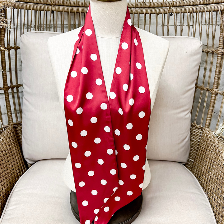 Tie it Together Polka Dot Latigo Twilly Scarf in Maroon