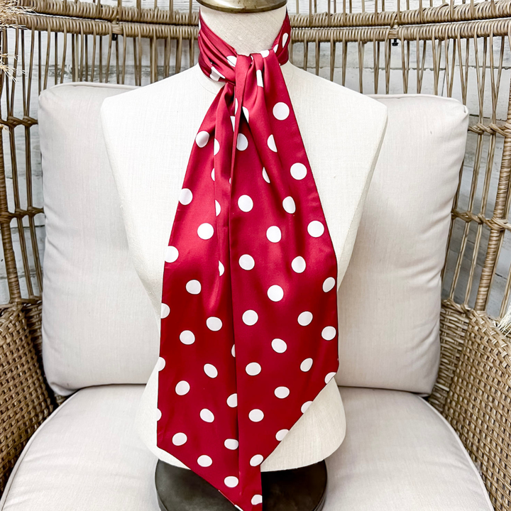 Tie it Together Polka Dot Latigo Twilly Scarf in Maroon