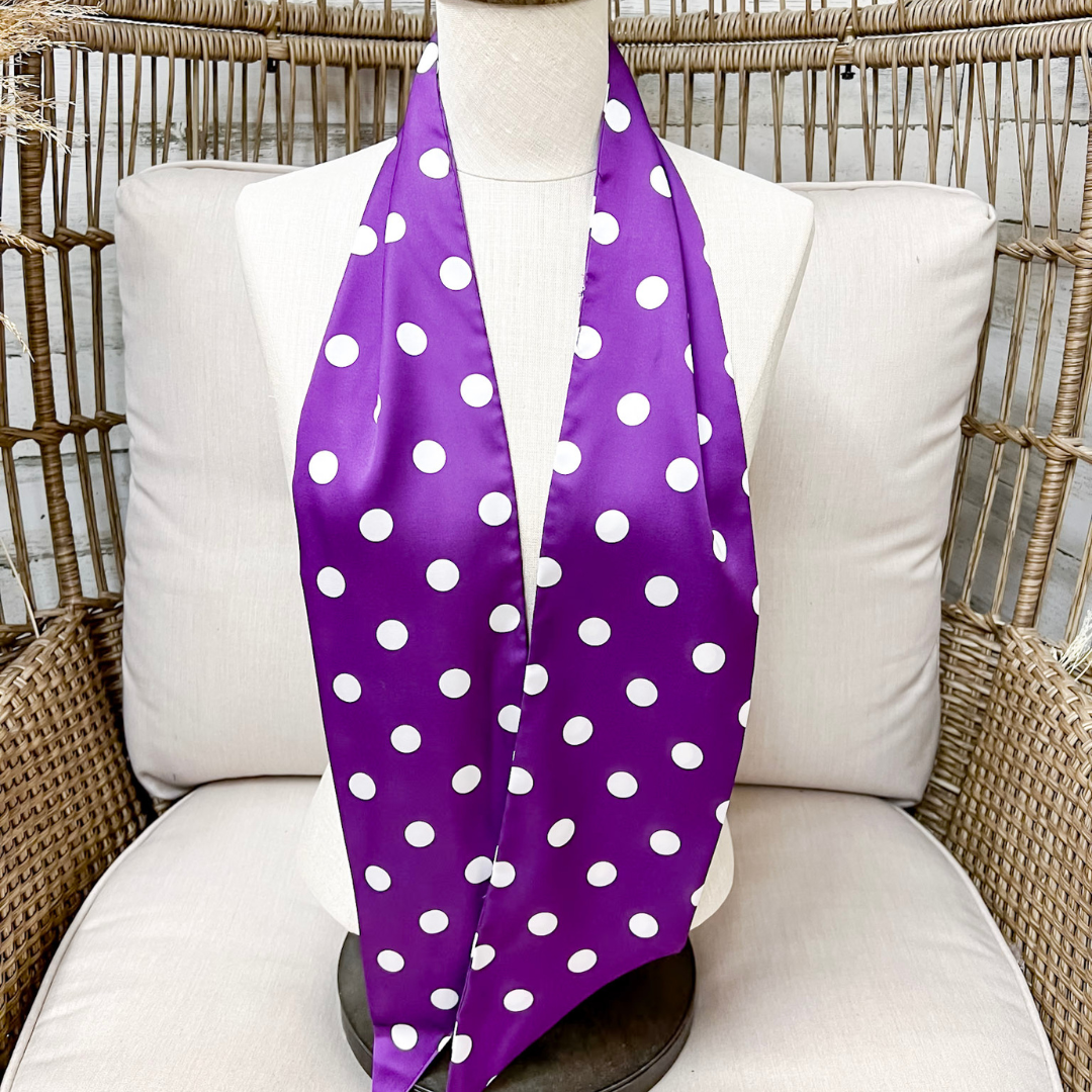 Tie it Together Polka Dot Latigo Twilly Scarf in Purple