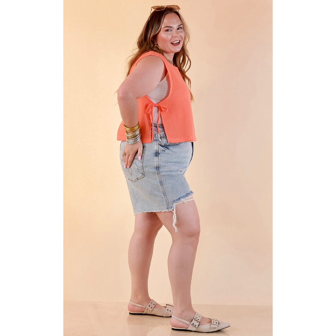 Tie it Together Sleeveless Linen Tank Top with Side Tie Detail in Coral Orange