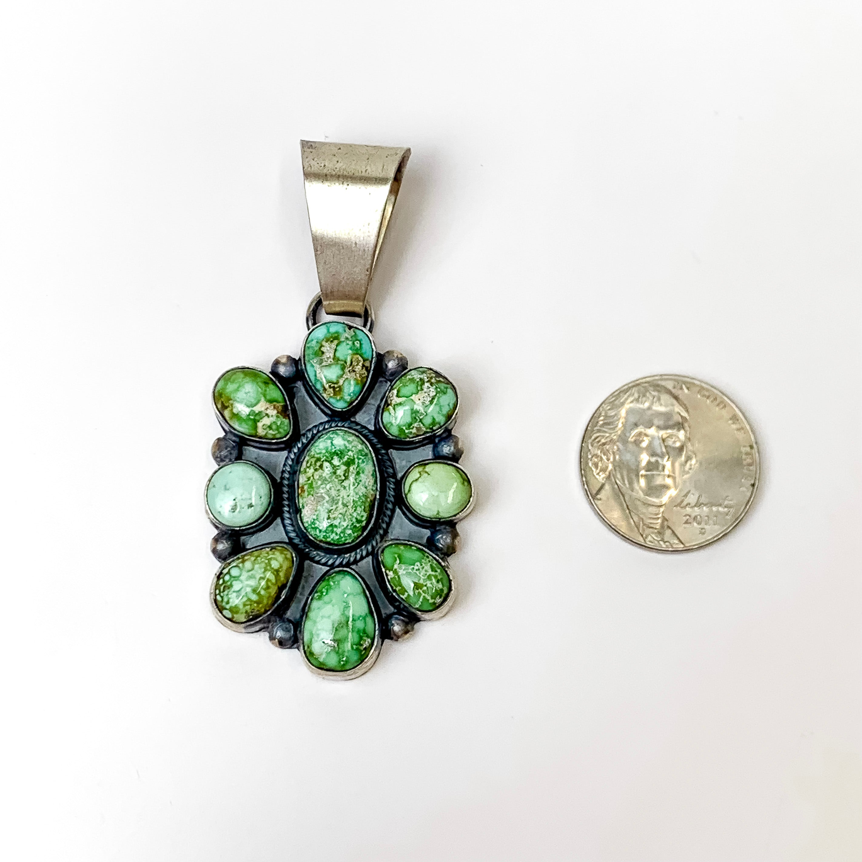 Timothy Yazzie | Navajo Handmade Sterling Silver Stone Cluster Necklace Pendant in Sonoran Gold Turquoise