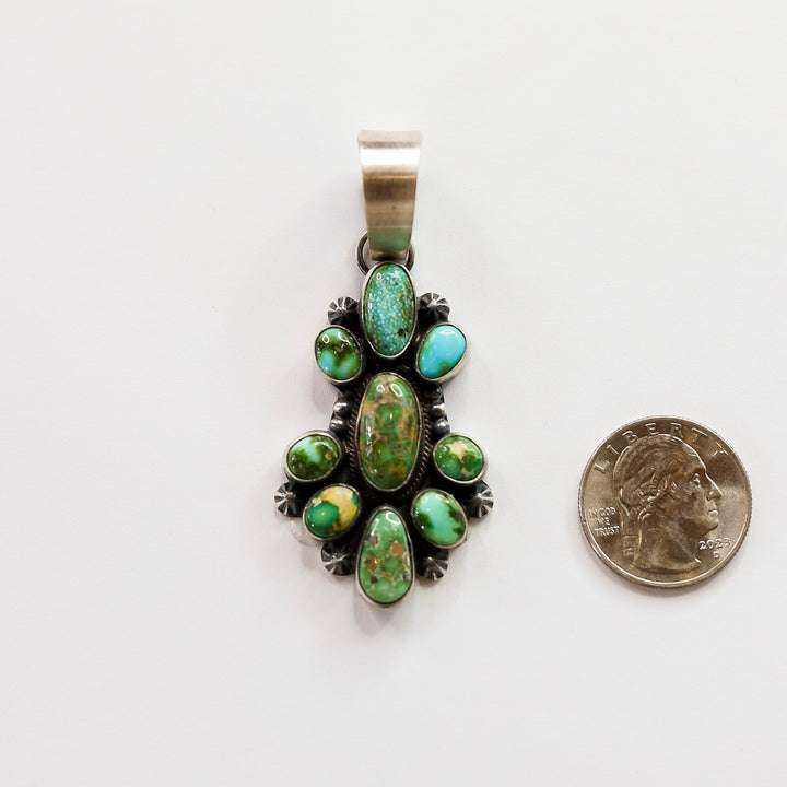 Marie Tsosie | Navajo Handmade Sterling Silver Necklace Pendant with Sonoran Gold Turquoise Stones