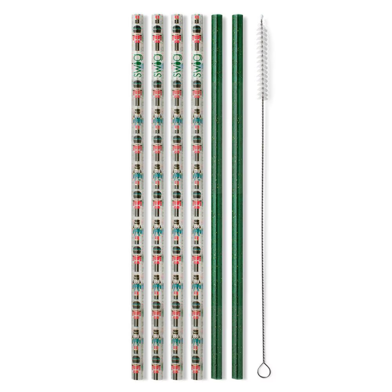 Swig | Classic Nutcracker + Green Glitter Reusable Straw Set