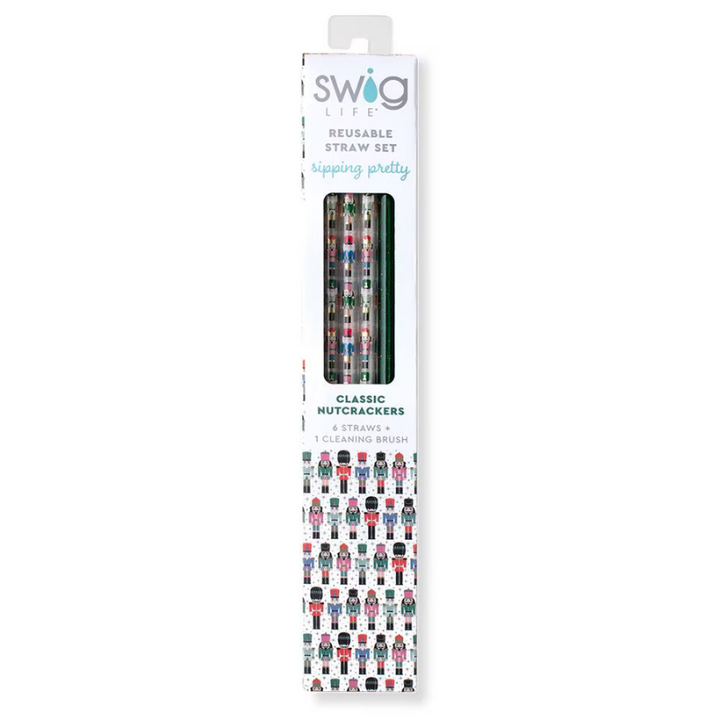 Swig | Classic Nutcracker + Green Glitter Reusable Straw Set