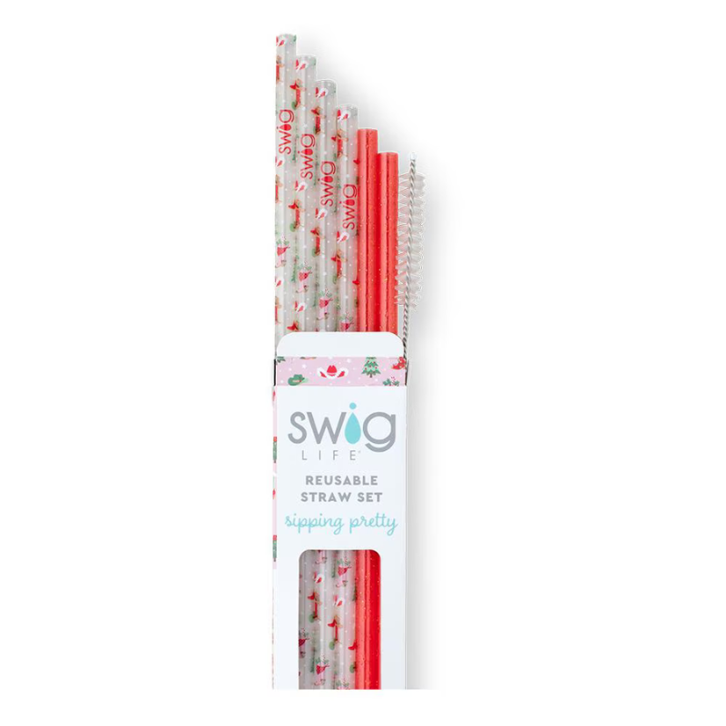 Swig | Howdy Holidays + Red Glitter Reusable Straw Set