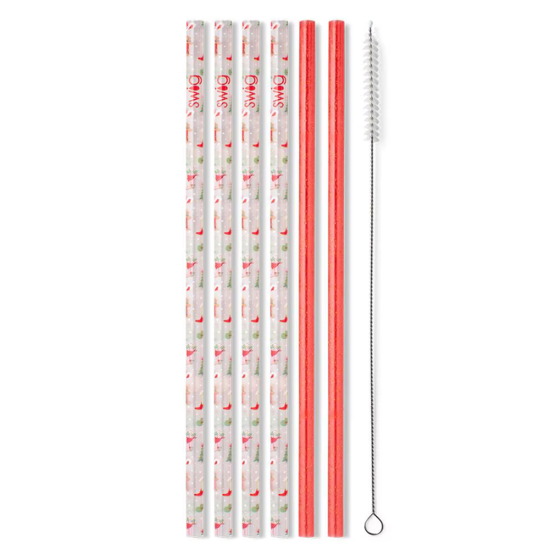 Swig | Howdy Holidays + Red Glitter Reusable Straw Set