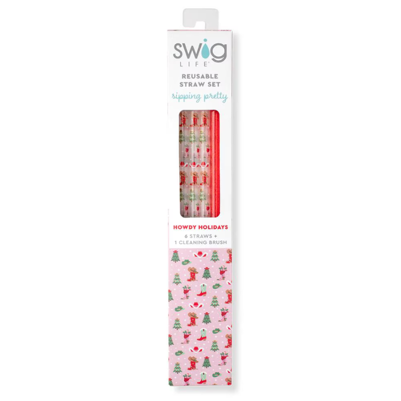 Swig | Howdy Holidays + Red Glitter Reusable Straw Set