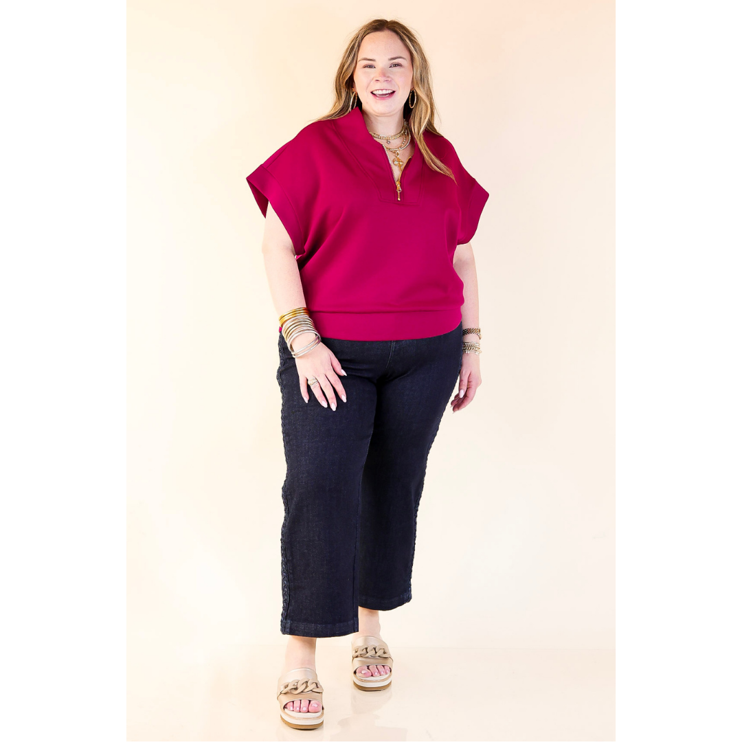 Top Priority Half Zip Collared Scuba Top in Maroon