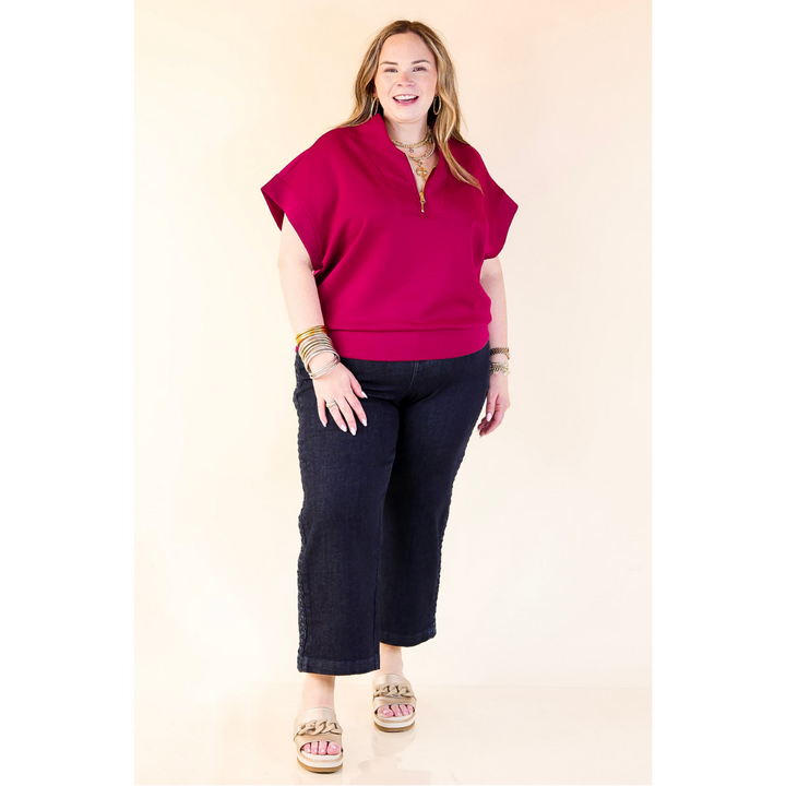 Top Priority Half Zip Collared Scuba Top in Maroon