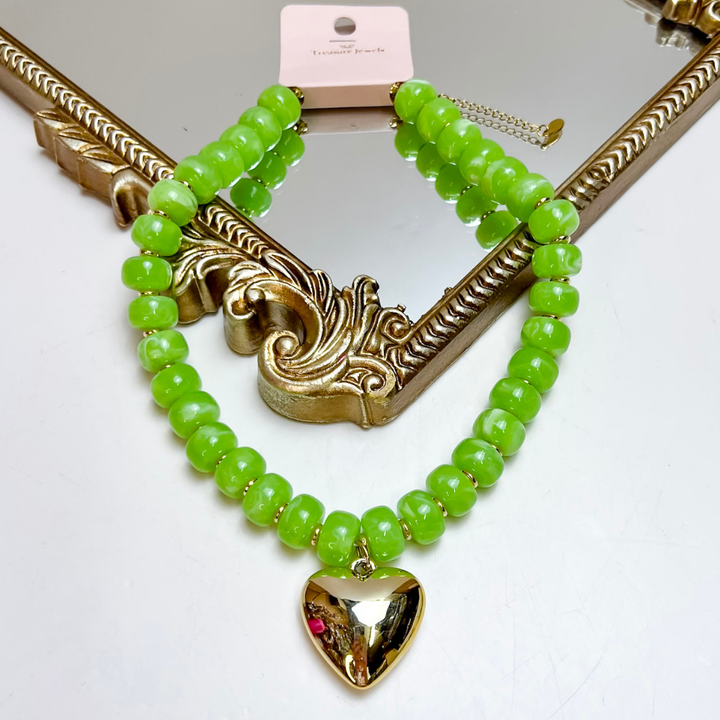 Treasure Jewels | Beloved Necklace with Gold Heart Pendant in Green