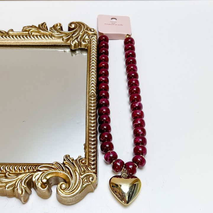 Treasure Jewels | Beloved Necklace with Gold Heart Pendant in Maroon