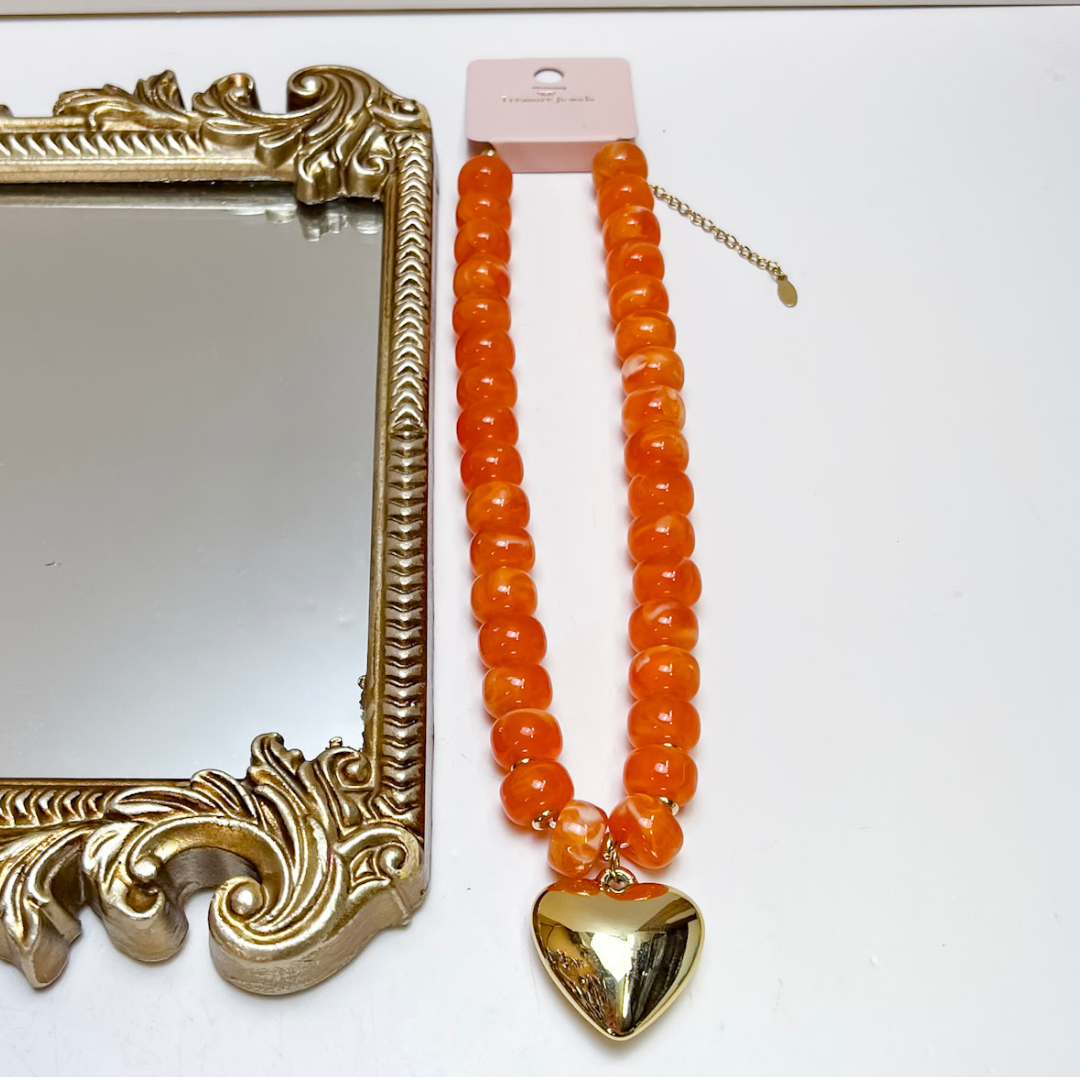 Treasure Jewels | Beloved Necklace with Gold Heart Pendant in Orange