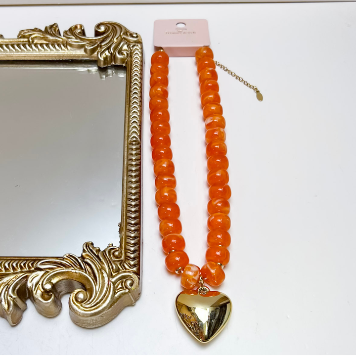 Treasure Jewels | Beloved Necklace with Gold Heart Pendant in Orange