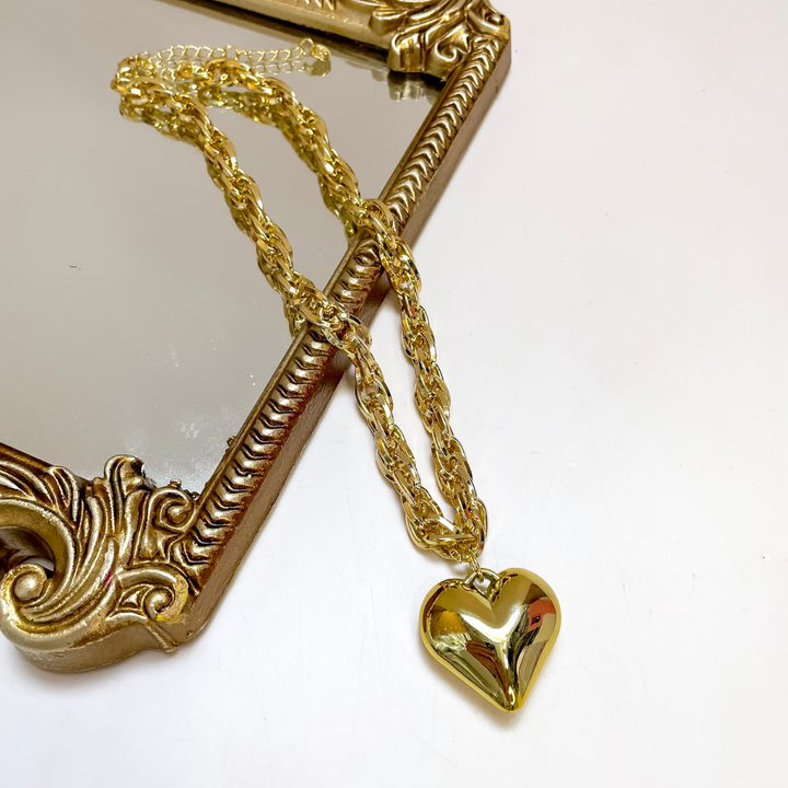Treasure Jewels | Chunky Crush Chain Heart Pendant Necklace in Gold