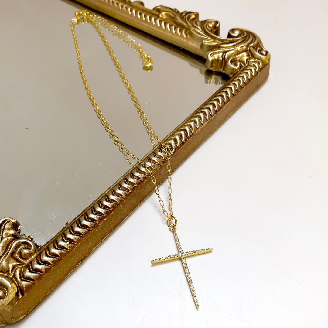 Treasure Jewels | Full of Grace Large Crystal Cross Necklace in Gold