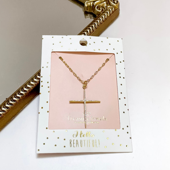 Treasure Jewels | Full of Grace Large Crystal Cross Necklace in Gold