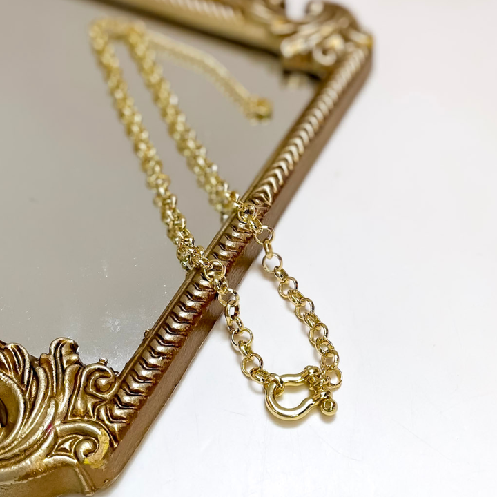 Treasure Jewels | Golden Link Clasp Necklace with Lock Charm in Gold