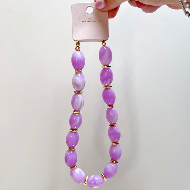 Treasure Jewels | Jelly Pop Beaded Necklace in Lavender in Gold