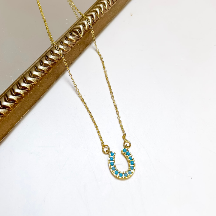 Treasure Jewels | Lucky Charm Horseshoe Necklace in Turquoise and Gold
