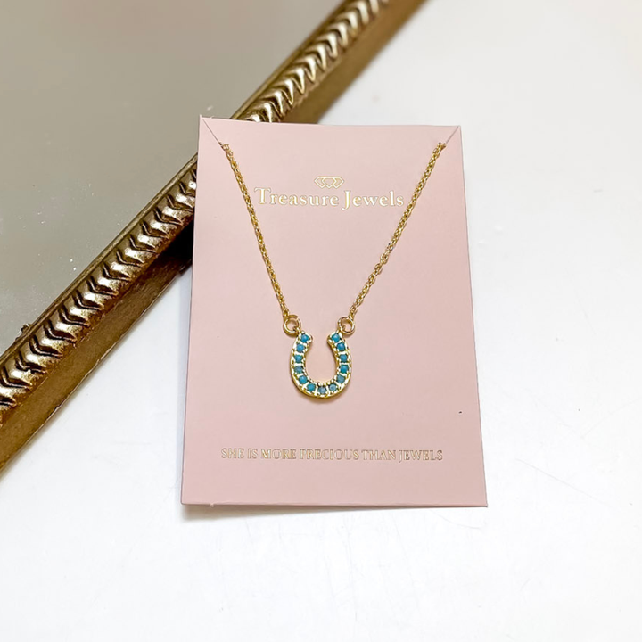 Treasure Jewels | Lucky Charm Horseshoe Necklace in Turquoise and Gold