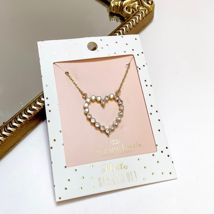 Treasure Jewels | Outlined in Love Sparkle Crystal Open Heart Necklace in Gold