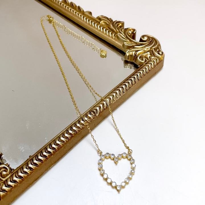 Treasure Jewels | Outlined in Love Sparkle Crystal Open Heart Necklace in Gold