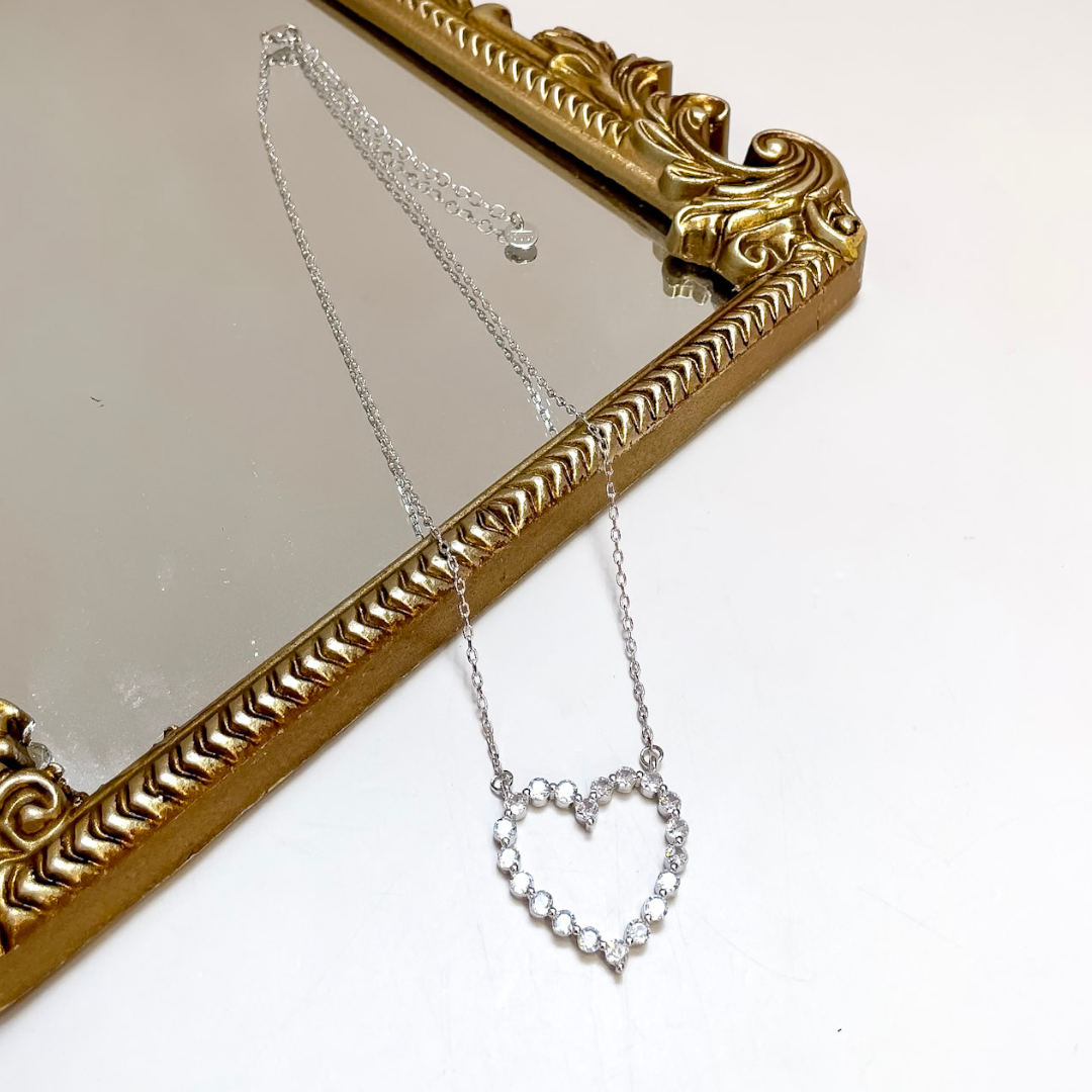 Treasure Jewels | Outlined in Love Sparkle Crystal Open Heart Necklace in Silver
