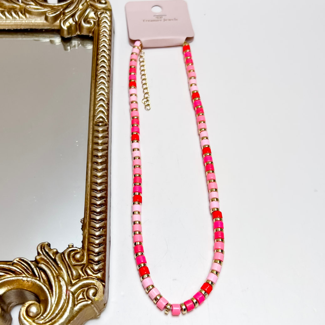 Treasure Jewels | Pinks Tile Beaded Necklace in Pink