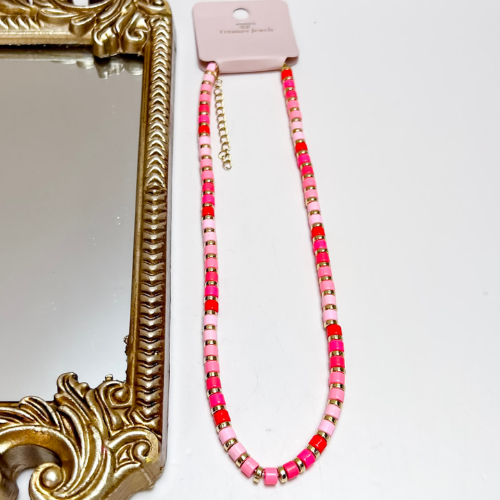 Treasure Jewels | Pinks Tile Beaded Necklace in Pink
