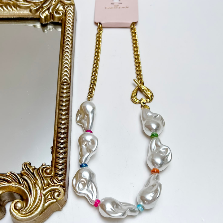 Treasure Jewels | Rainbow Pearl Chain Necklace in Gold and Multicolor