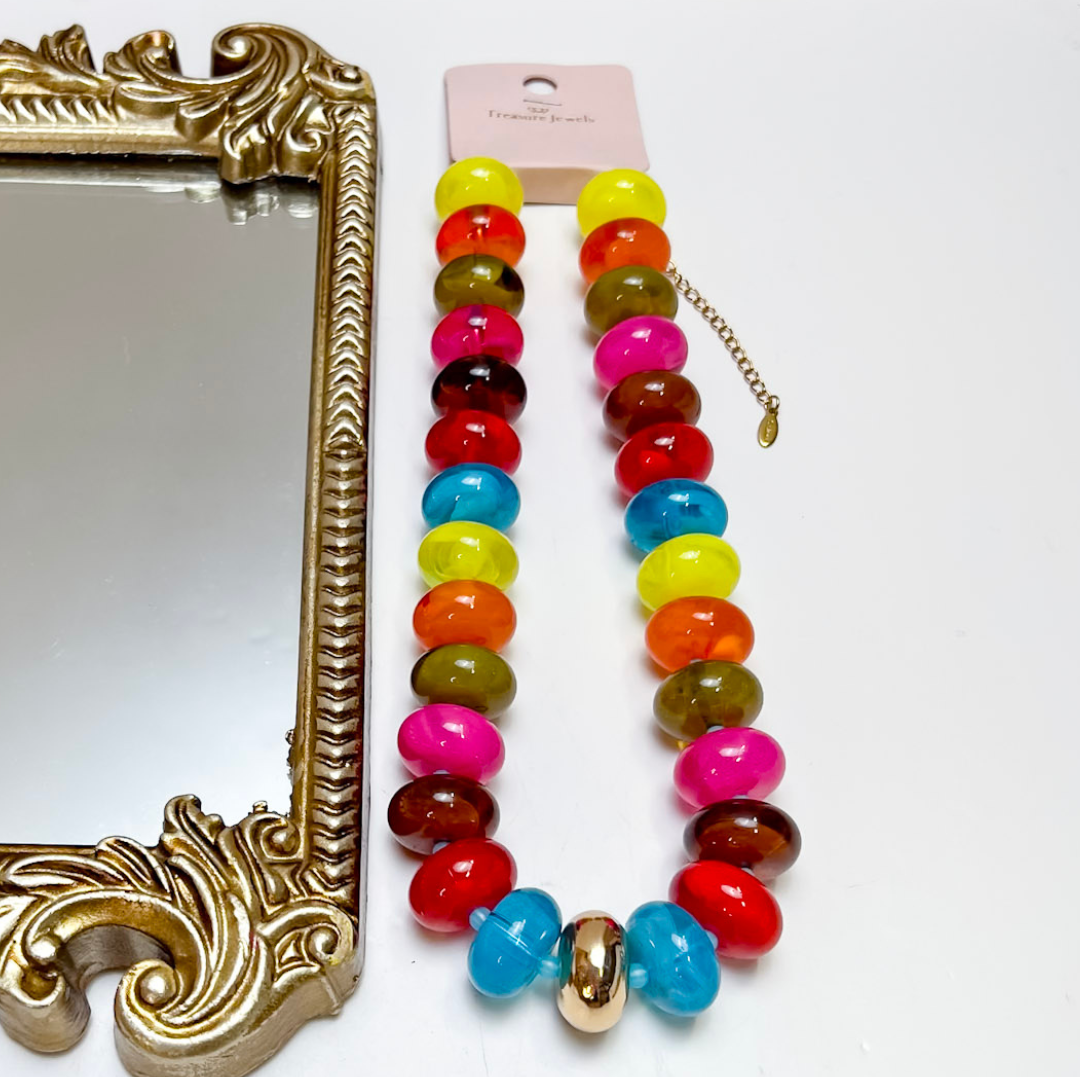Treasure Jewels | Sugar Beads Necklace with Gold Accent in Multicolor