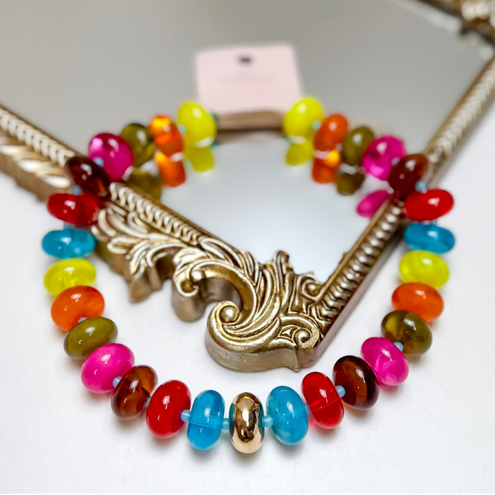 Treasure Jewels | Sugar Beads Necklace with Gold Accent in Multicolor