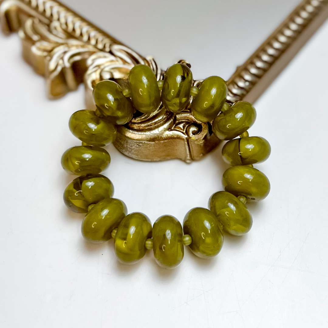 Treasure Jewels | Sugar Beads Stretch Bracelet in Olive Green