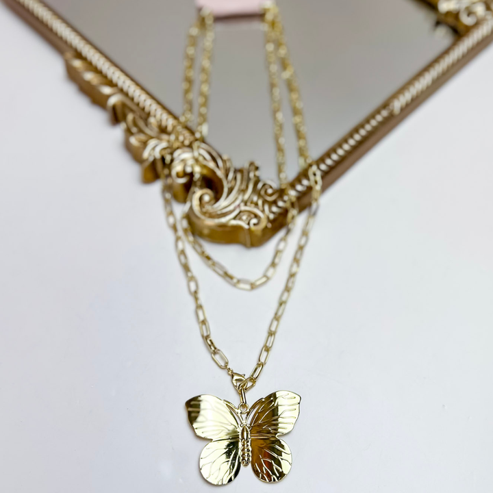 Treasure Jewels | Wings of Grace Double Chain Butterfly Pendant Necklace