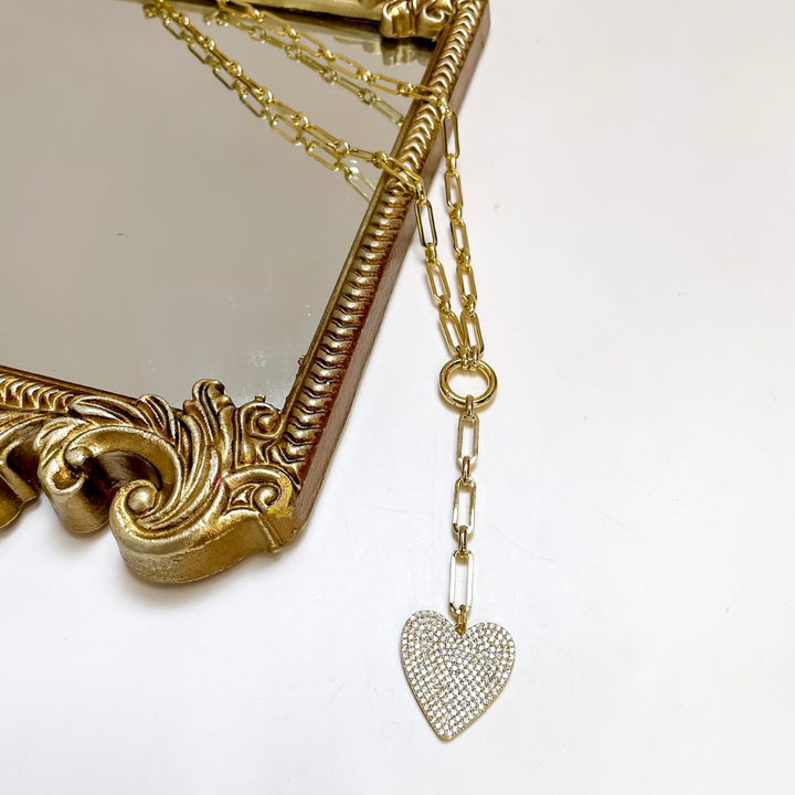 Treasure Jewels | With Love Pave Heart Drop Paperclip Chain Necklace in Gold