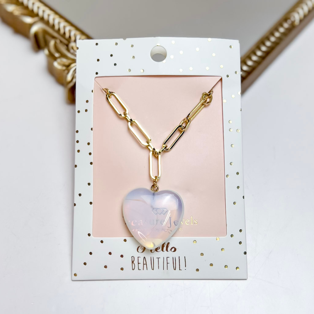 Treasure Jewels | Iridescent Heart Pendant Necklace in Gold