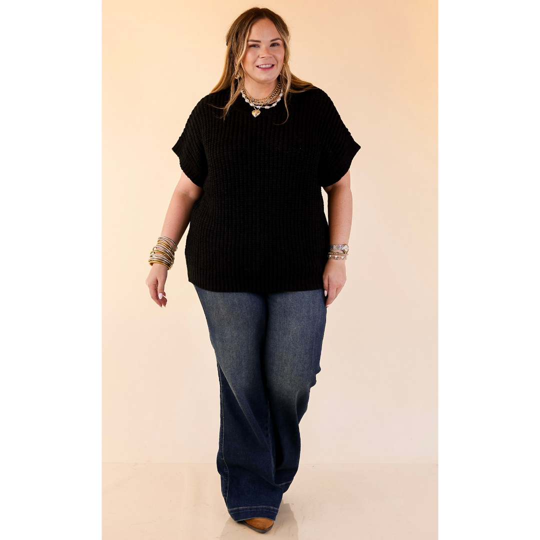Tried and True Short Sleeve Oversized Knit Sweater in Black