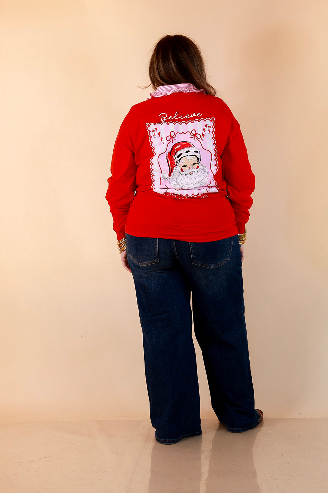 True Believer Vintage Santa Long Sleeve Tee in Red