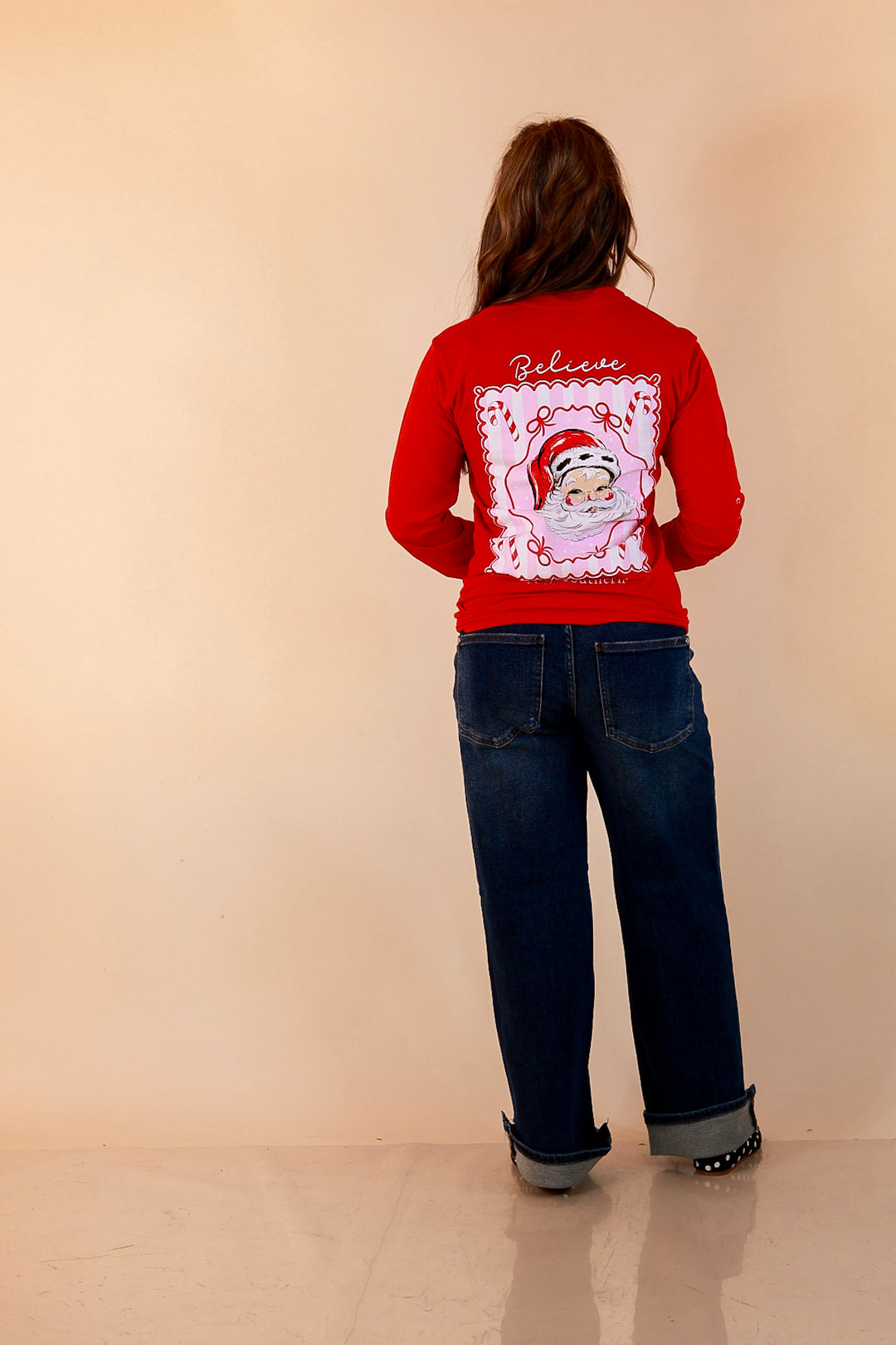 True Believer Vintage Santa Long Sleeve Tee in Red