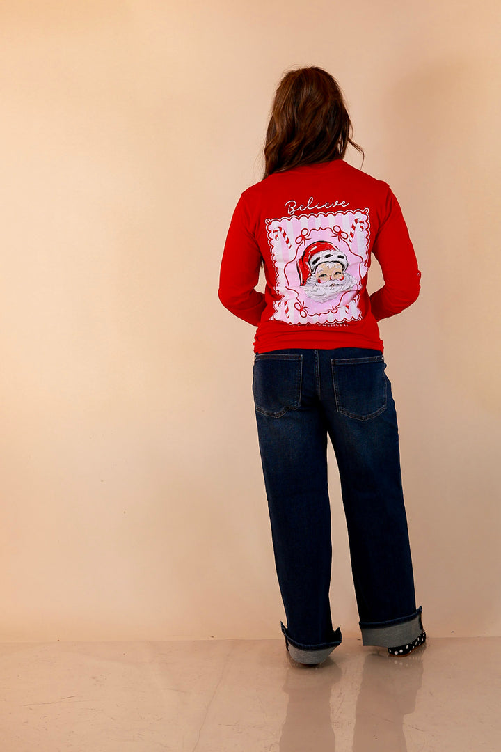 True Believer Vintage Santa Long Sleeve Tee in Red