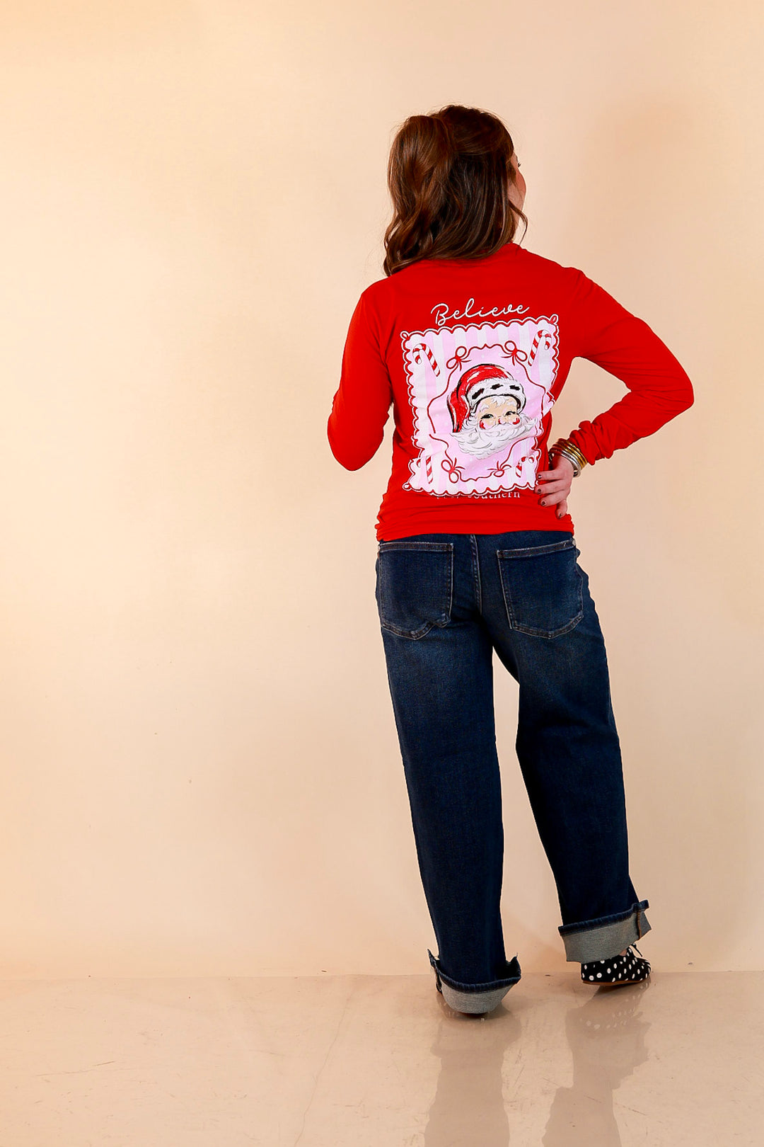 True Believer Vintage Santa Long Sleeve Tee in Red